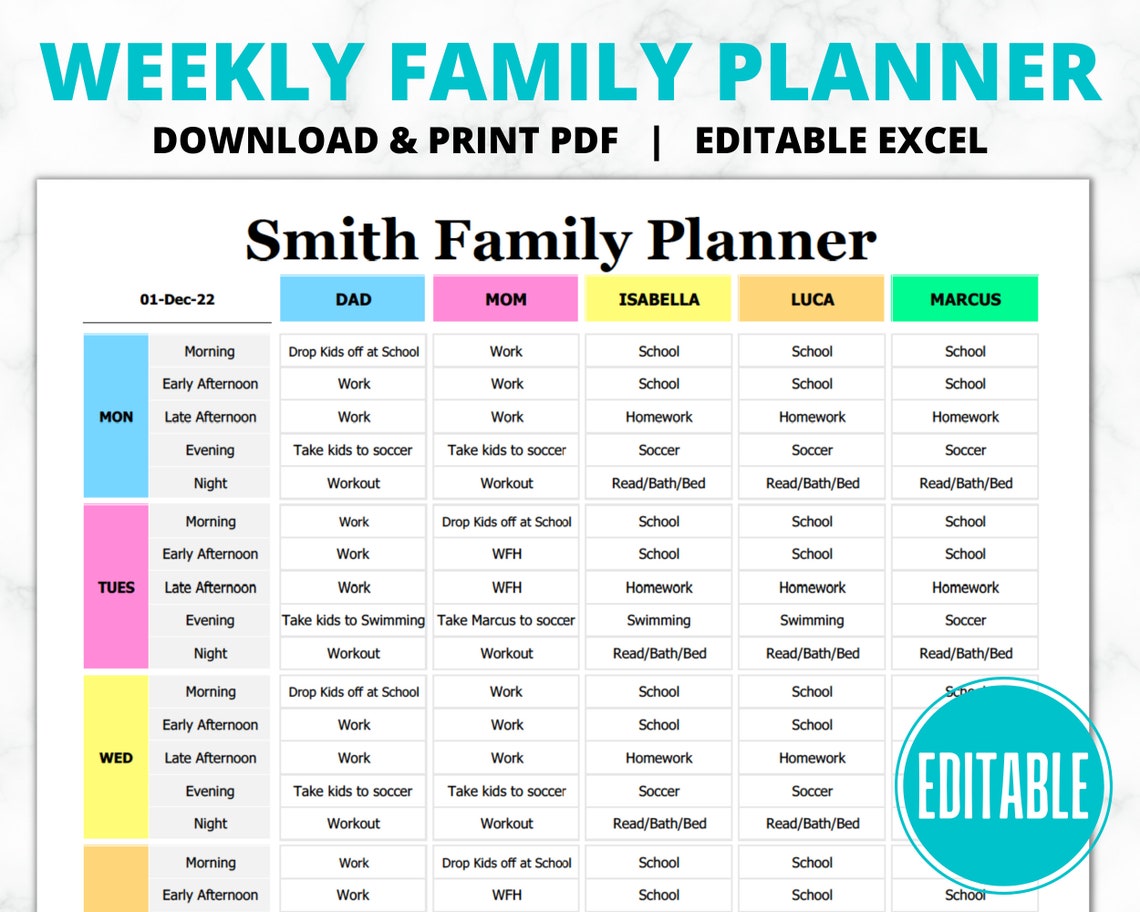 EDITABLE Daily Family Planner Schedule Hourly Planner Family EDITABLE Daily Family Planner Schedule Hourly Planner Family