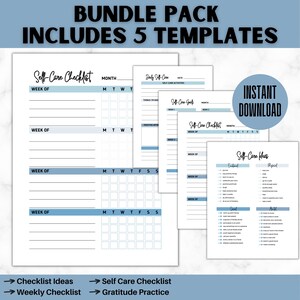Self Care Checklist Journal | Wellness Planner | Mental Health Tracker | Daily Routine | Mindfulness Workbook | Digital Printable image 4