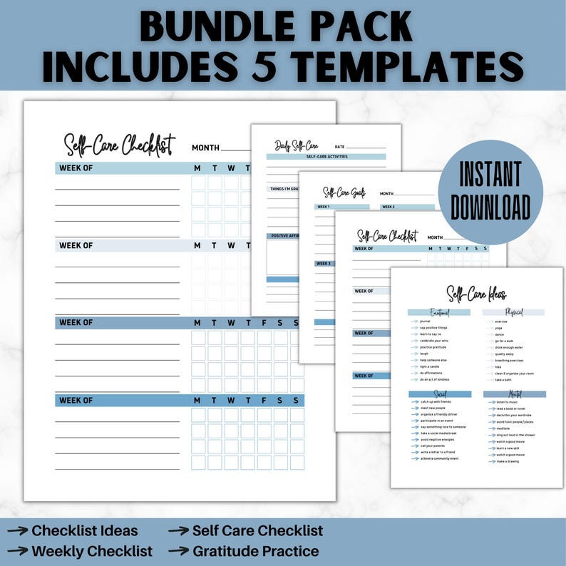 Self Care Checklist Journal | Wellness Planner | Mental Health Tracker | Daily Routine | Mindfulness Workbook | Digital Printable image 4