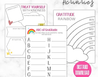Kids Gratitude Journal Printable |  Mindfulness Log | Self Care Planner | Daily Journal for Kids | Gratitude Jar
