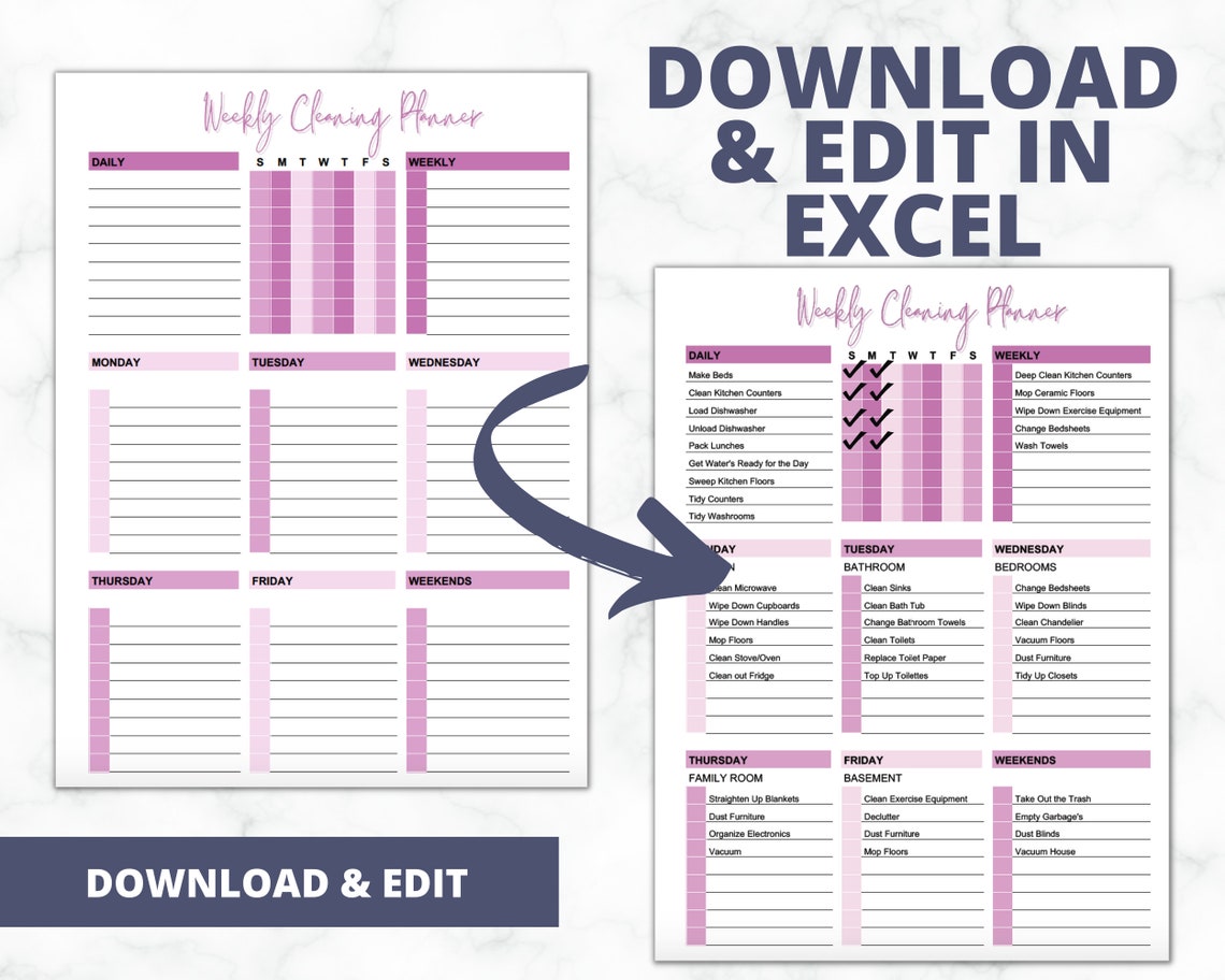 EDITABLE Cleaning Schedule Family Routine Planner Monthly Cleaning