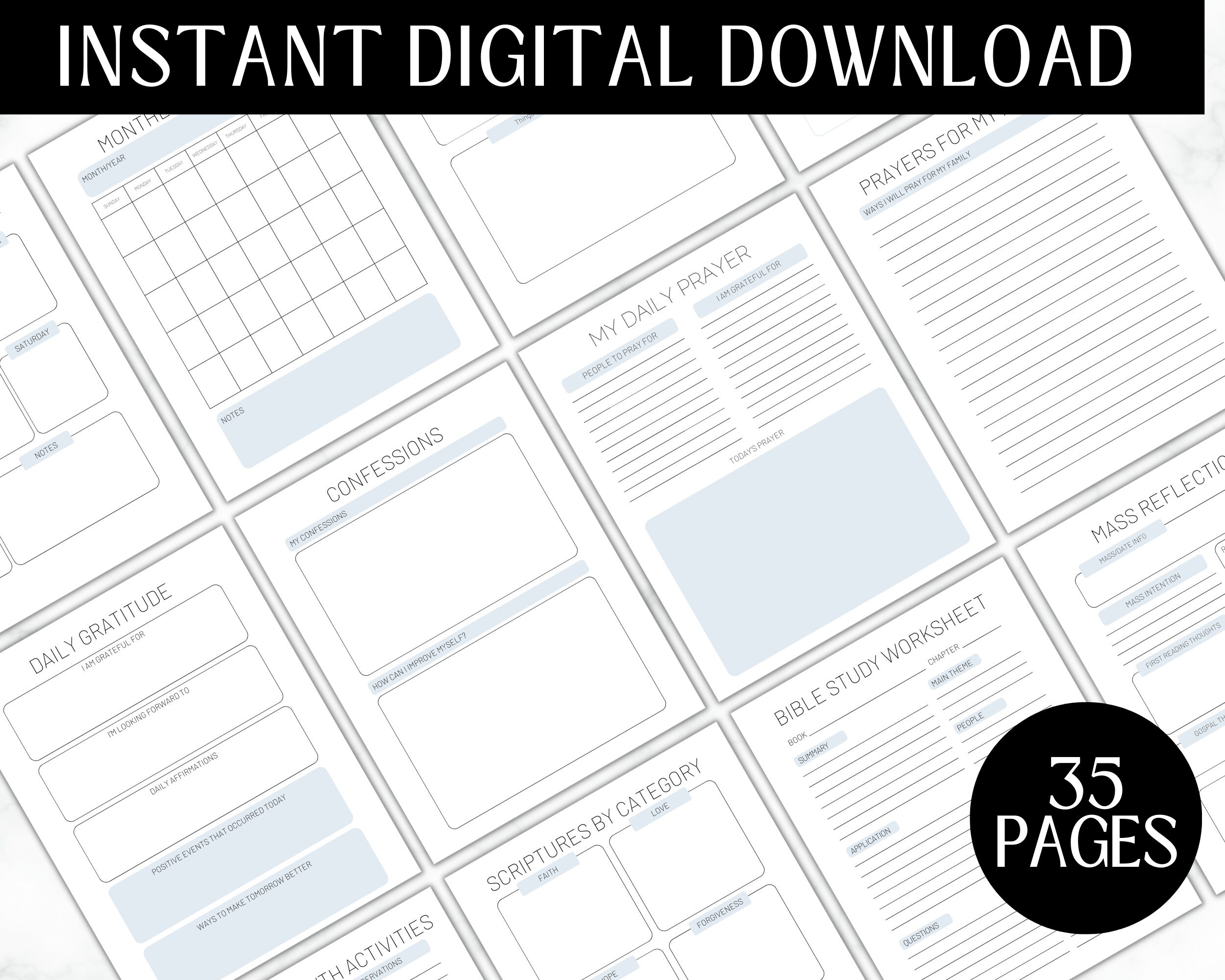 Prayer Planner Printable Daily Gratitude Journal Prayer Notes Sermons ...