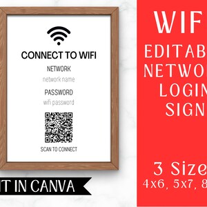 Wifi Password Sign | Editable Wifi Sign | Edit in Canva | Edit & Print | Airbnb Welcome | QR Code | Instant Download