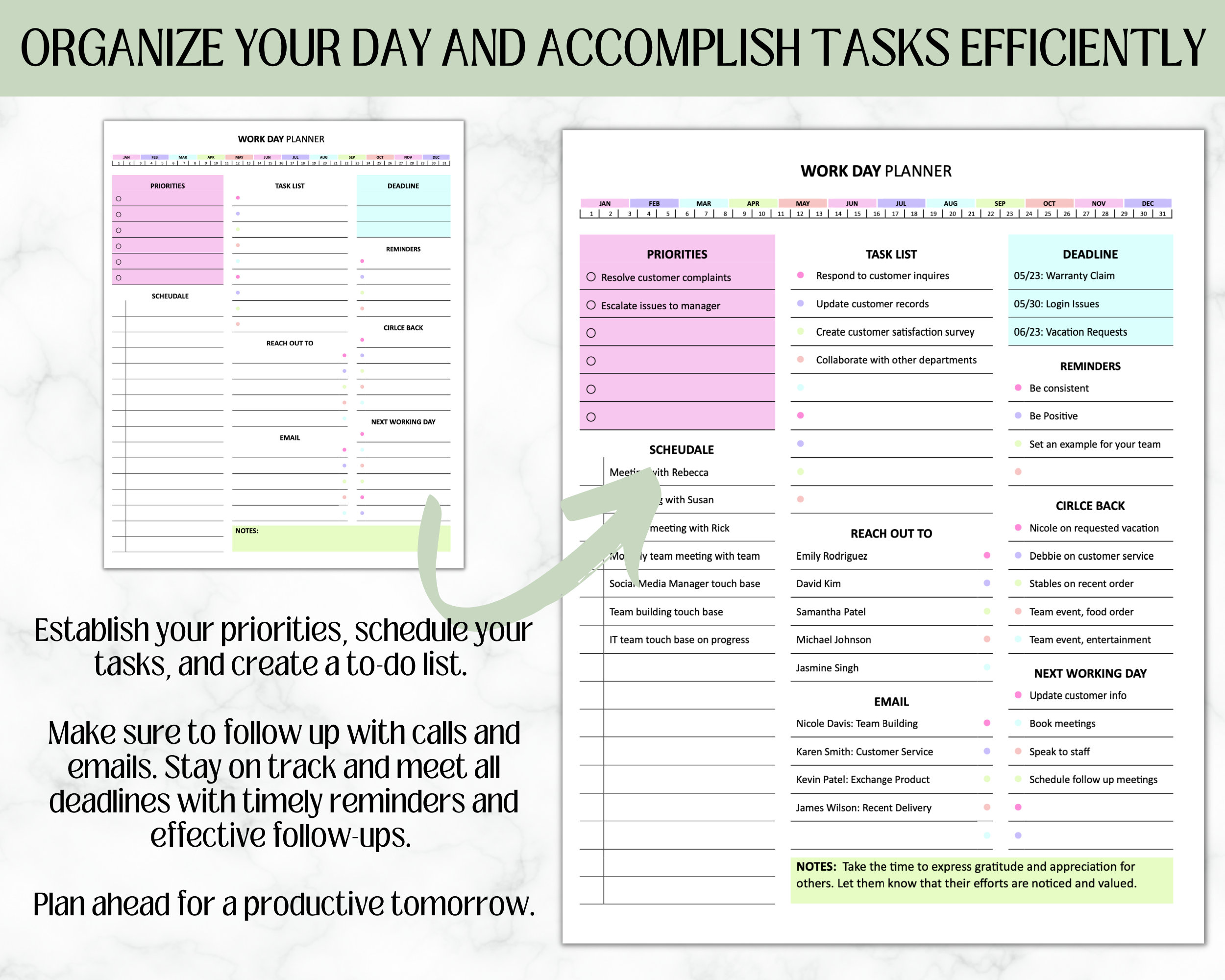 EDITABLE Work Planner Work Day Organizer Editable Daily Planner ...