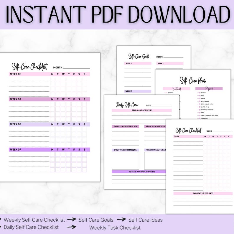 Self Care Checklist Journal | Wellness Planner | Mental Health Tracker | Daily Routine | Mindfulness Workbook | Digital Printable image 4