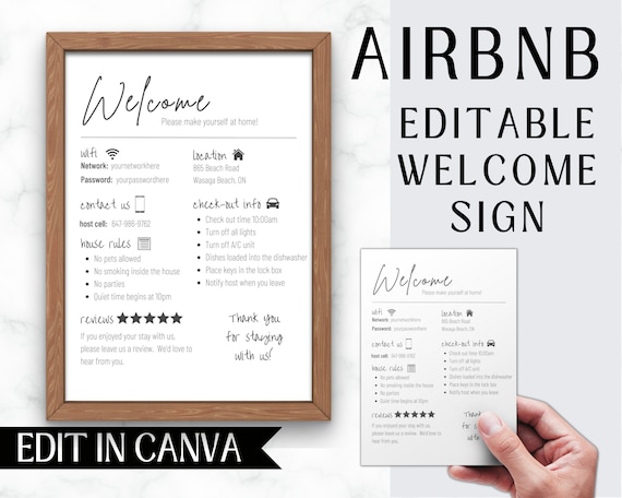Airbnb Welcome Sign | Editable Printable Sign | Minimalist Design | Editable in Canva | Host Bundle Set | Wifi Template