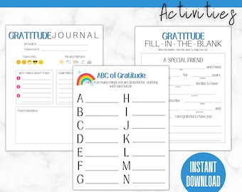 Kids Gratitude Journal Printable | Mindfulness Log | Self Care Planner | Daily Journal for Kids | Gratitude Jar