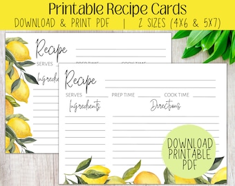 Recipe Card Template | Citrus Bridal Shower | Wedding Shower | Citrus Theme | Instant Download | Lemon Theme