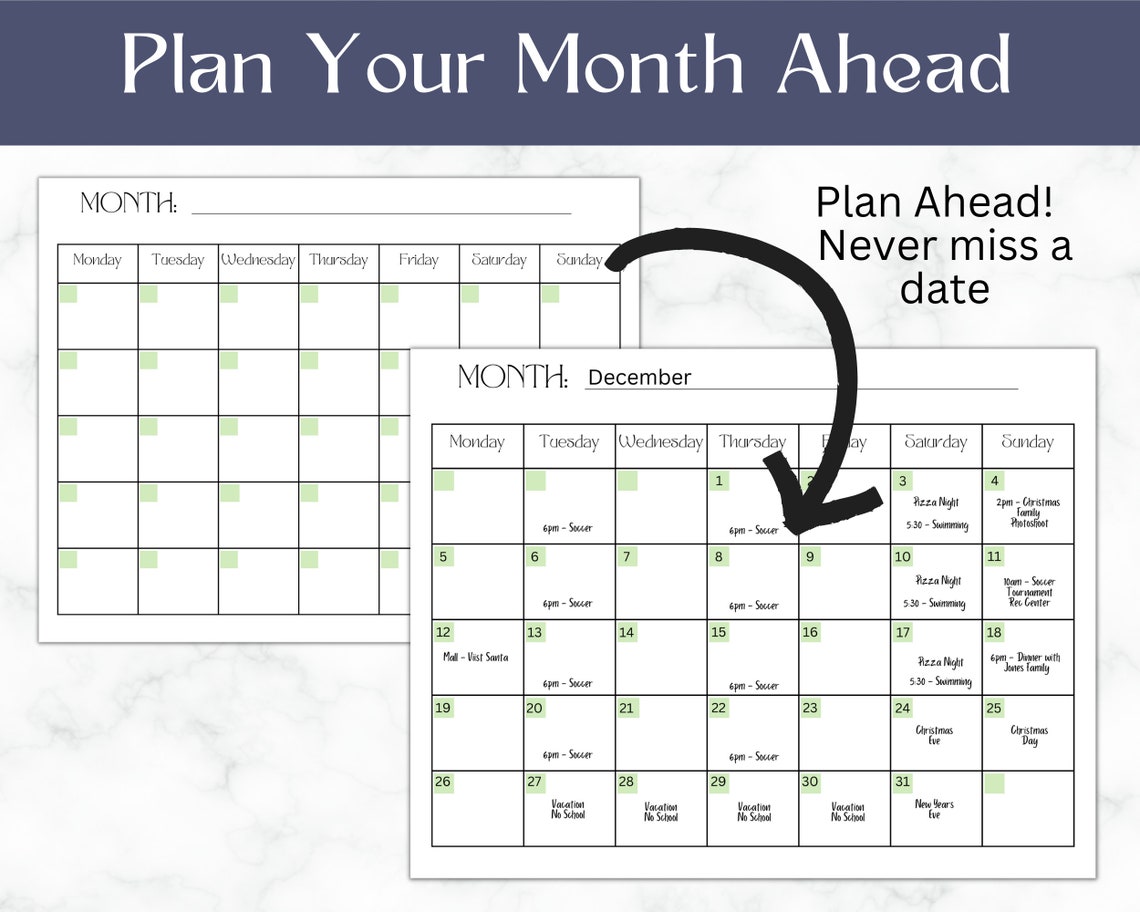 Blank Printable Calendar Blank Calendar Portrait Instant Download ...