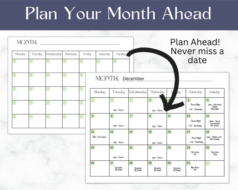 Blank Printable Calendar | Blank Calendar | Portrait | Instant Download ...