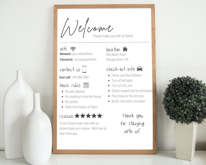 Airbnb Welcome Sign | Editable Printable Sign | Minimalist Design | Editable in Canva | Host Bundle Set | Wifi Template image 7