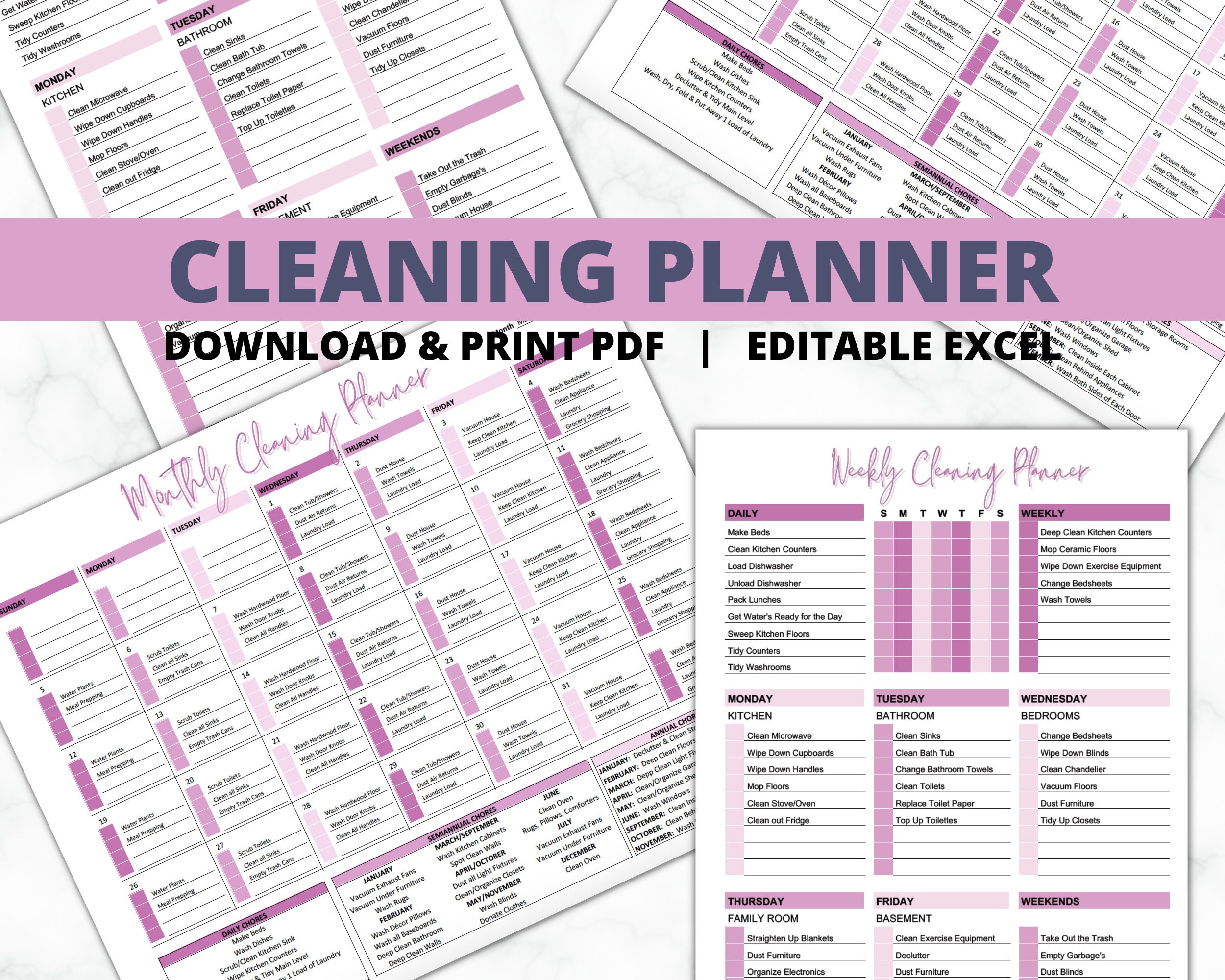 EDITABLE Cleaning Schedule Family Routine Planner Monthly Cleaning ...