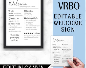 Vacation Rental Welcome Sign | Editable Canva Template | WiFi Password | House Rules | Guest Guide