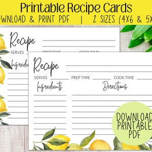 Recipe Card Template | Citrus Bridal Shower | Wedding Shower | Citrus Theme | Instant Download | Lemon Theme