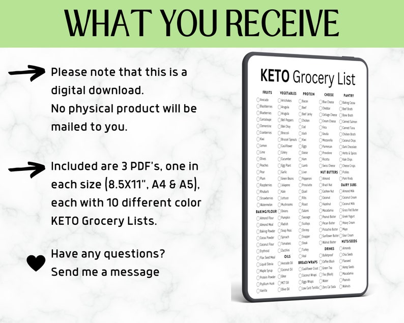 Keto Grocery List Printable | Low Carb Food | Grocery Shopping | Meal Planner | Keto Tracker | Weekly Menu Planner image 10