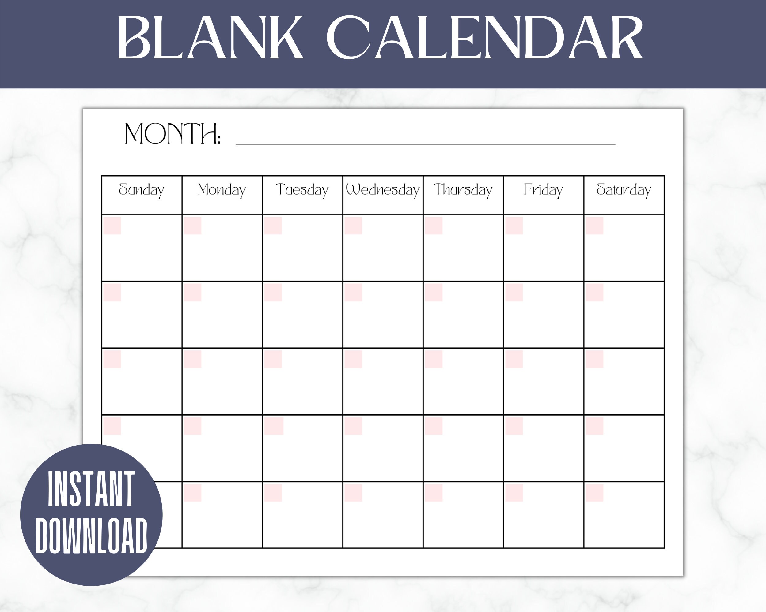 Blank Printable Calendar Blank Calendar Portrait Instant Download ...