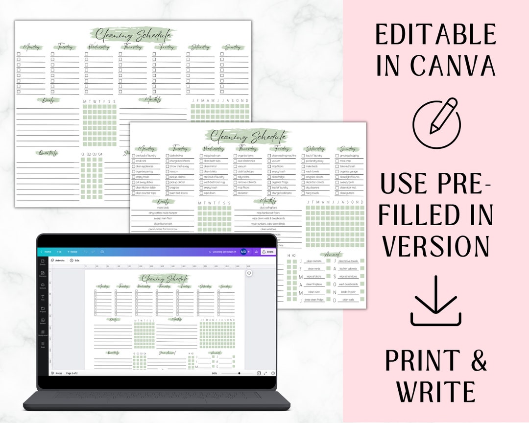 EDITABLE Cleaning Planner | Checklist | Cleaning Schedule | Weekly ...
