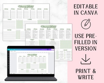 EDITABLE Cleaning Planner | Checklist | Cleaning Schedule |  Weekly House Chores | Adhd Clean Home | Household Planner