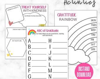 Kids Gratitude Journal Printable | Mindfulness Log | Self Care Planner | Daily Journal for Kids | Gratitude Jar