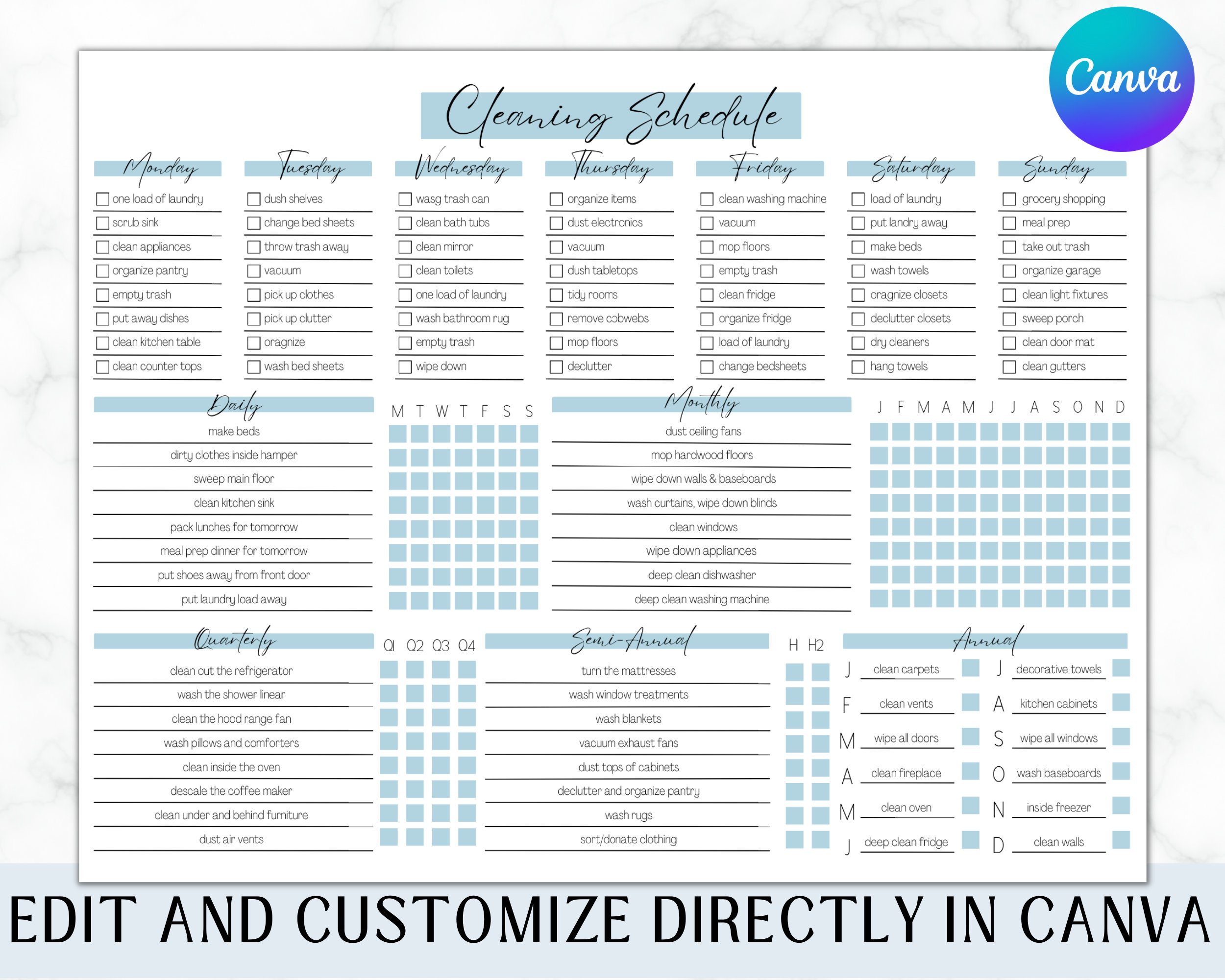EDITABLE Cleaning Planner Checklist Cleaning Schedule - Etsy