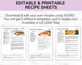 EDITABLE Recipe Template | WORD Recipe Template | Minimalist Design |  Meal Planner | Editable in Word | Food Binder