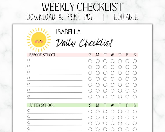EDITABLE Daily Checklist | Weekly Planner | Family To Do List | Command Center | Edit & Print | Checklists for Kids
