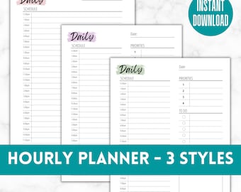 24 Hour Daily Planner | Hourly Planner | Work Day Planner | ADHD Tracker | Daily Schedule | Planning Template