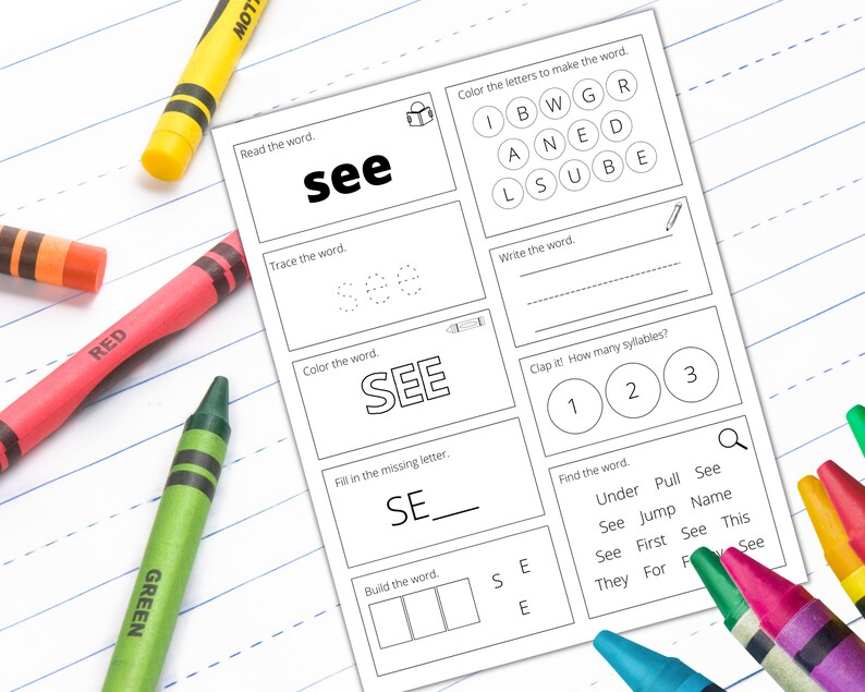 100 Printable Sight Words Kindergarten Worksheets Practice Spelling Phonics Homeschool Prek ...