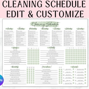 EDITABLE Cleaning Planner | Checklist | Cleaning Schedule |  Weekly House Chores | Adhd Clean Home | Household Planner