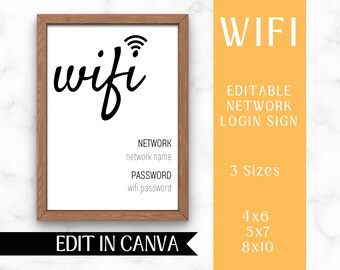 Utskrivbart WiFi-lösenord | Canva-mall | Airbnb-välkomstkort | QR-kodvisning | Direkt digital nedladdning