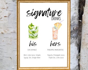 Editable Bar Menu Template | Wedding Drink List | Signature Cocktails | Reception Sign | Canva | Instant Download