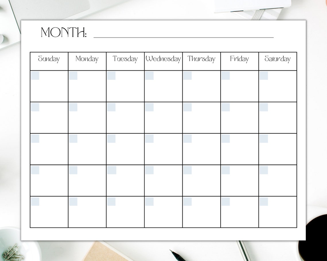 Blank Printable Calendar Blank Calendar Portrait Instant Download ...