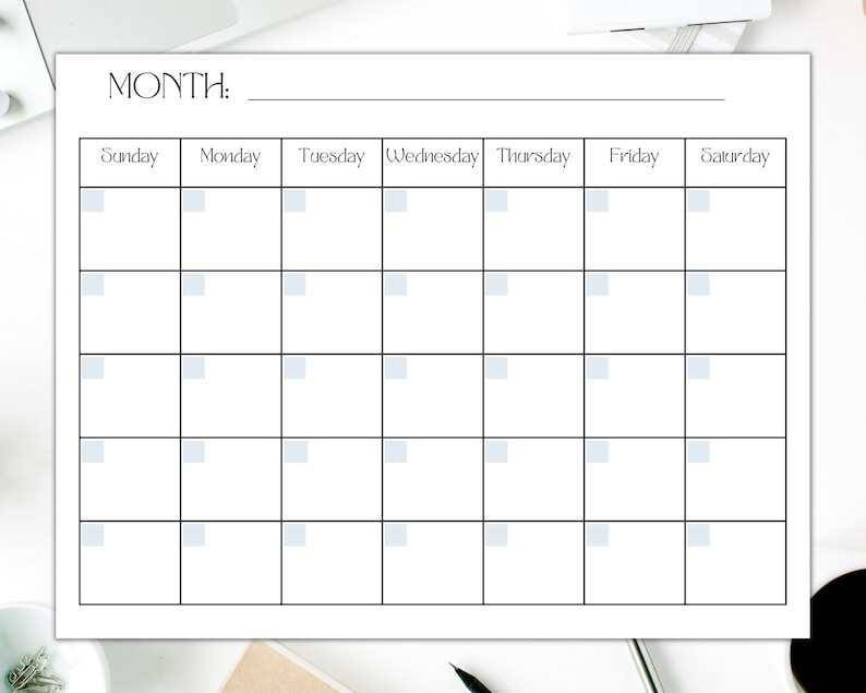 Blank Printable Calendar | Blank Calendar | Portrait | Instant Download ...