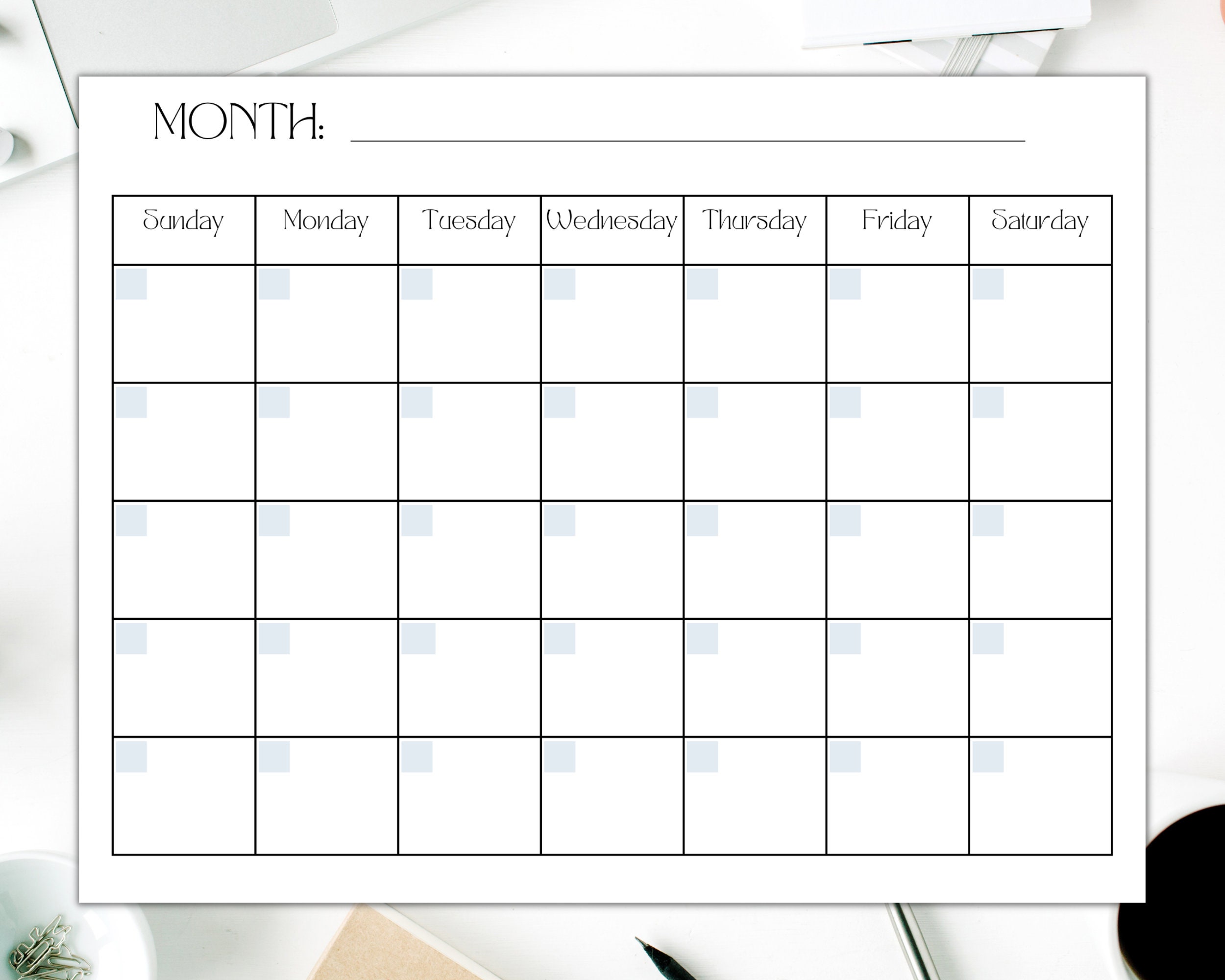 Blank Printable Calendar Blank Calendar Portrait Instant Download ...