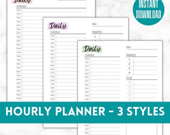 Daily Planner | 24 Hour Daily Planner Printable | Hourly | Work Day Schedule | Military Time | Time Blocking