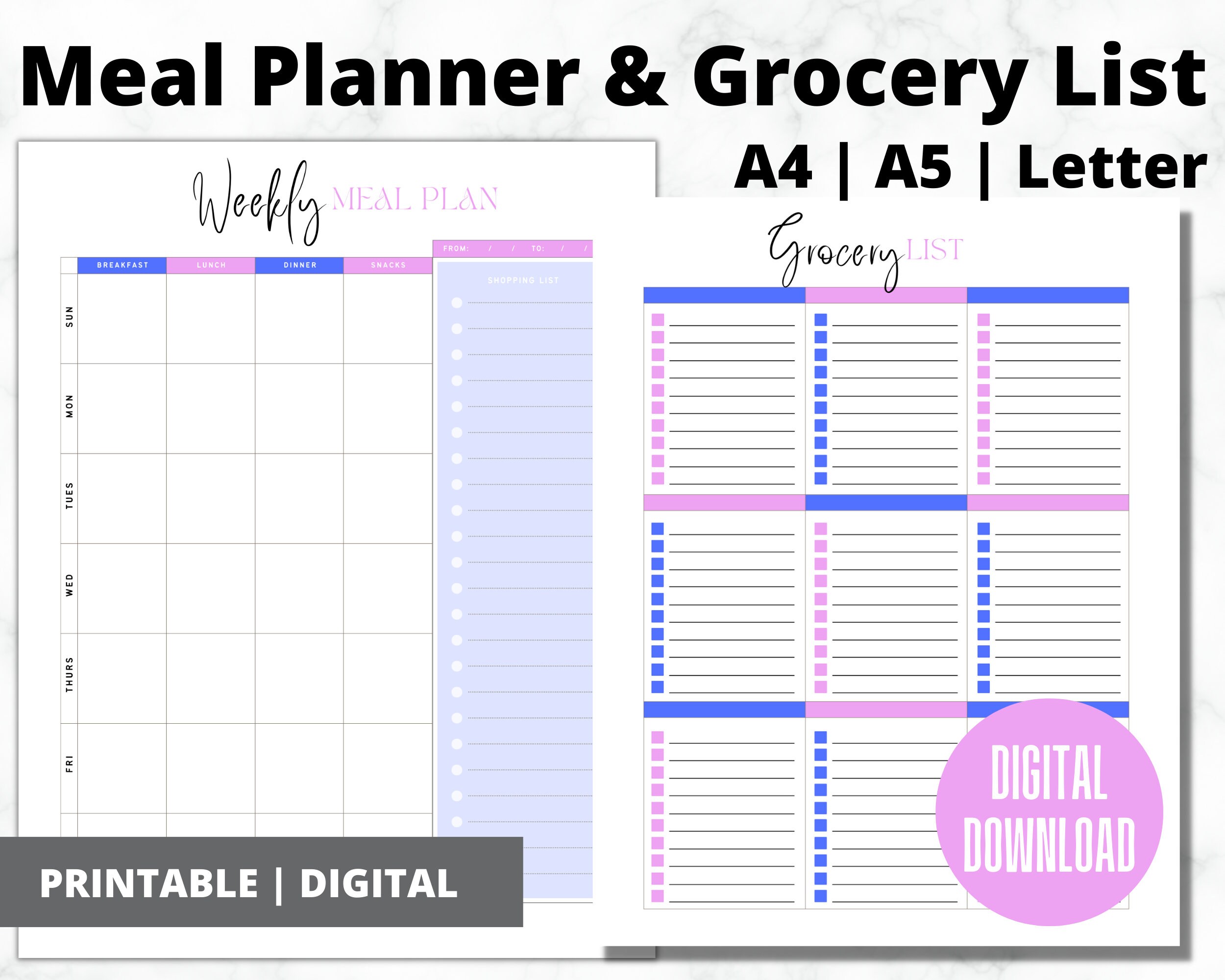 Meal Planner Printable Weekly Food Dairy Meal Tracker Food Journal ...