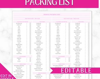 Travel Packing List | Google Sheets Packing Checklist | EDITABLE | Wedding | Family | Cruise | Vacation | Travel Planner