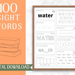 100 Printable Sight Words | Kindergarten Worksheets | Practice Spelling | Phonics | Homeschool | Kindergarten 1st Grade