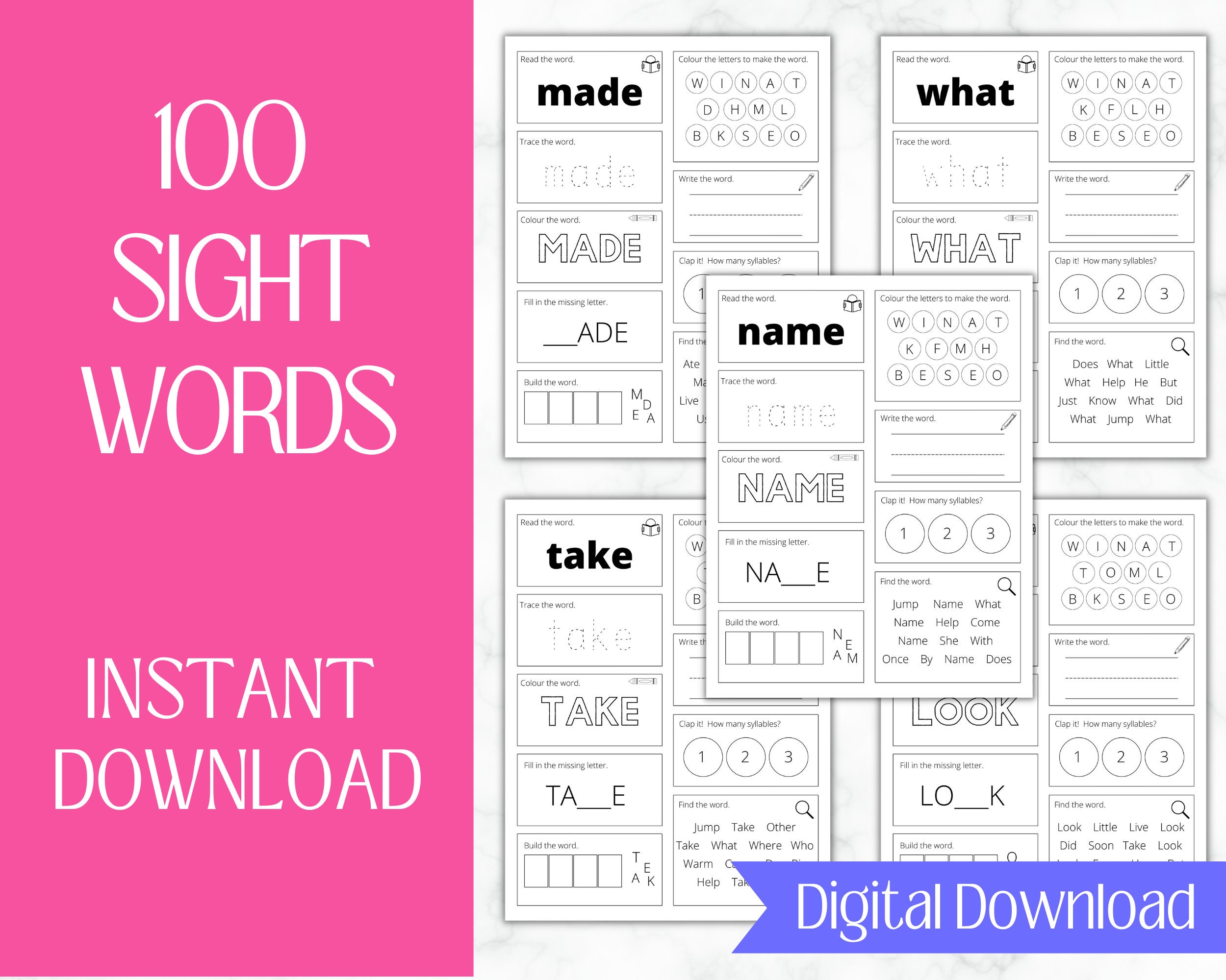 100 Printable Sight Words | Kindergarten Worksheets | Practice Spelling ...