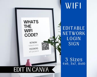 Wifi Sign | Airbnb Wifi Sign | Printable Farmhouse | Printable Password | Guest Room Décor | Minimalist Decor | QR Code