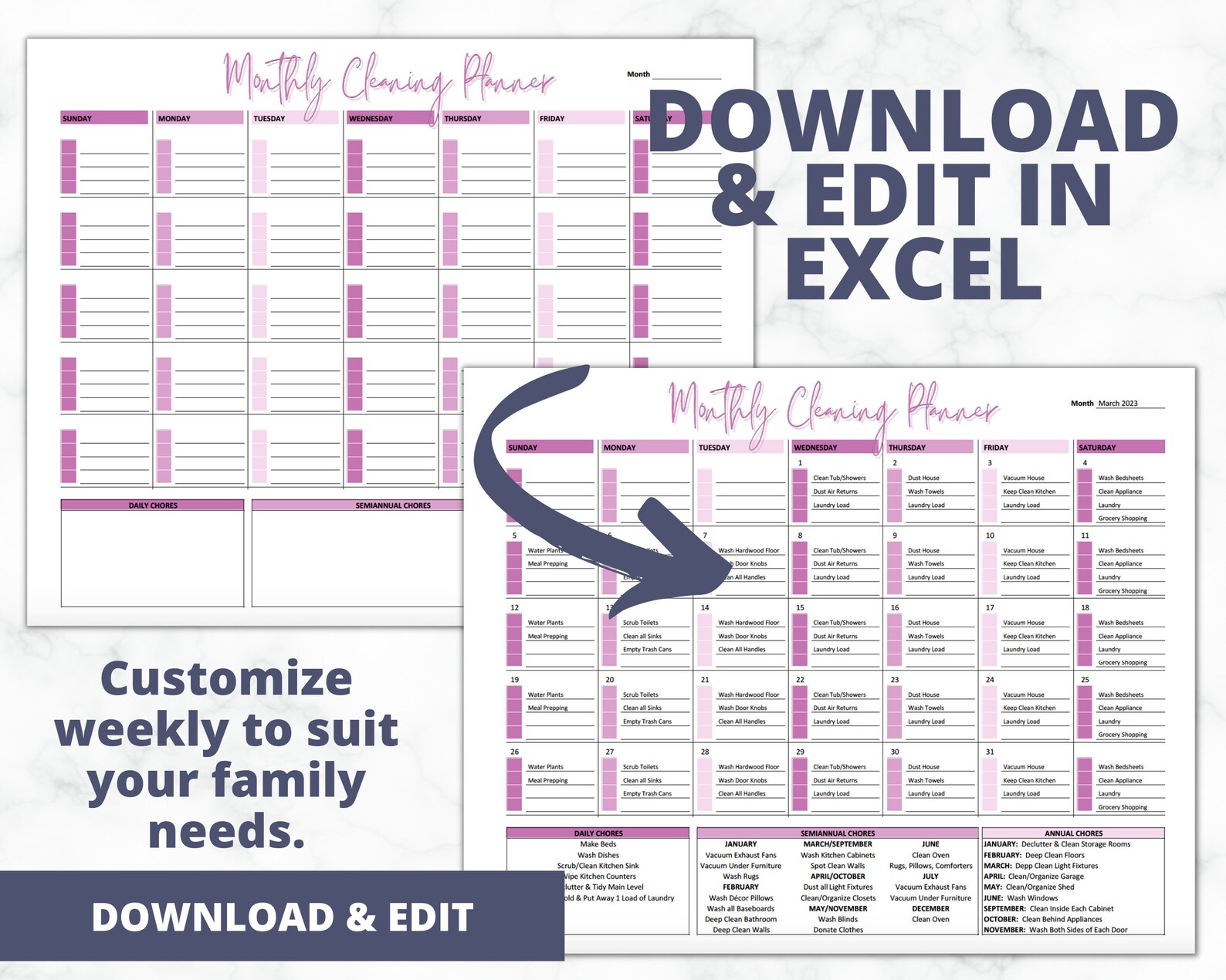 EDITABLE Cleaning Schedule Family Routine Planner Monthly Cleaning ...