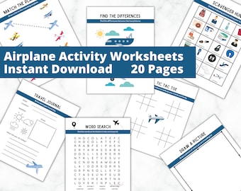 Airplane Worksheets | Printable Travel Worksheets | Kindergarten | Preschool Curriculum | Travel Birthday Activities