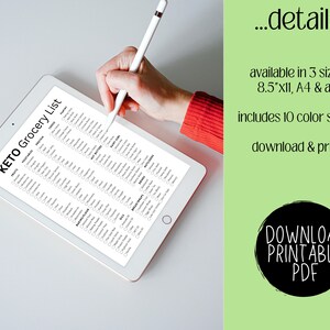 Keto Grocery List Printable | Low Carb Food | Grocery Shopping | Meal Planner | Keto Tracker | Weekly Menu Planner image 4
