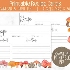 Recipe Card Template | Mushroom  Bridal Shower | Wedding Shower | Mushroom Theme | Instant Download