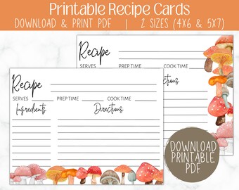 Recipe Card Template | Mushroom  Bridal Shower | Wedding Shower | Mushroom Theme | Instant Download
