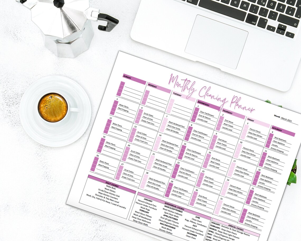 EDITABLE Cleaning Schedule Family Routine Planner Monthly Cleaning