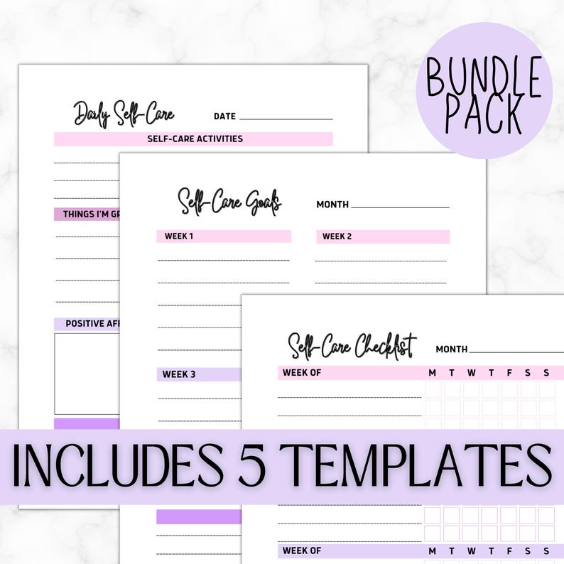 Self Care Checklist Journal | Wellness Planner | Mental Health Tracker | Daily Routine | Mindfulness Workbook | Digital Printable image 3