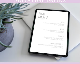 Editable Bar Menu Template | Wedding Drink Display | Cocktail Selection | Reception Decor | Printable Canva