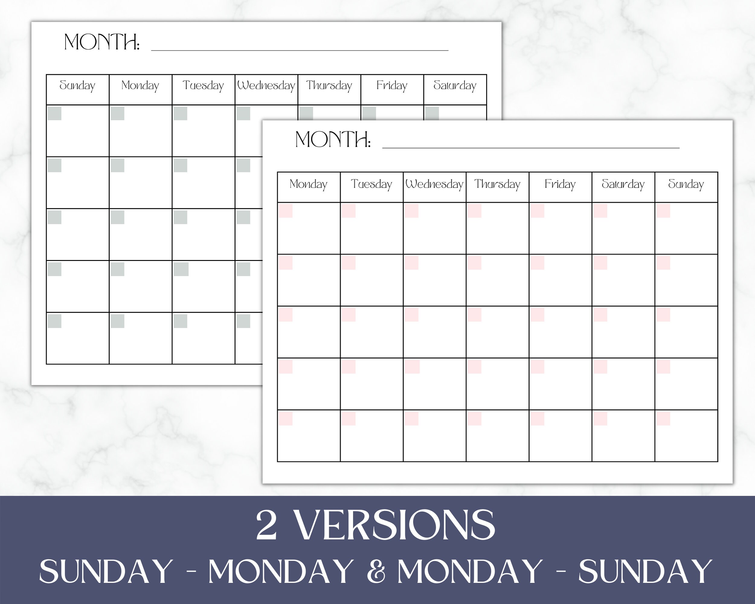 Blank Printable Calendar Blank Calendar Portrait Instant Download ...
