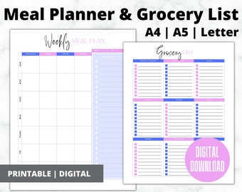 Weekly Meal Planner | Printable Grocery List | Meal Plan Template | Weekly Shopping Tracker | Grocery Planner